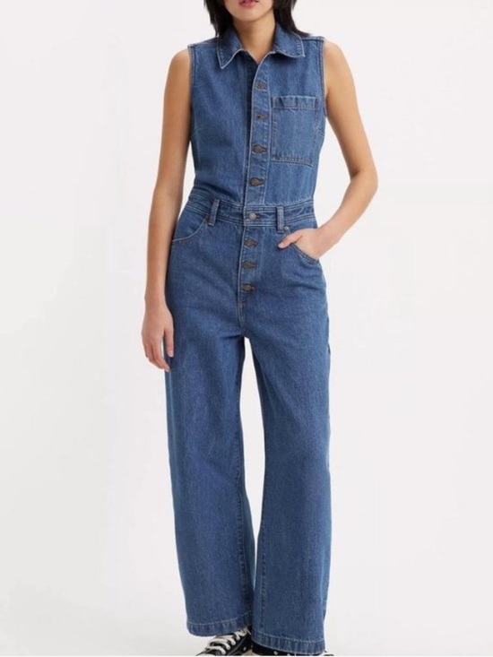 Levi's Pants - NEW Levi’s Blue Denim Jumpsuit Small Sleeveless Cotton Pockets Relaxed Casual